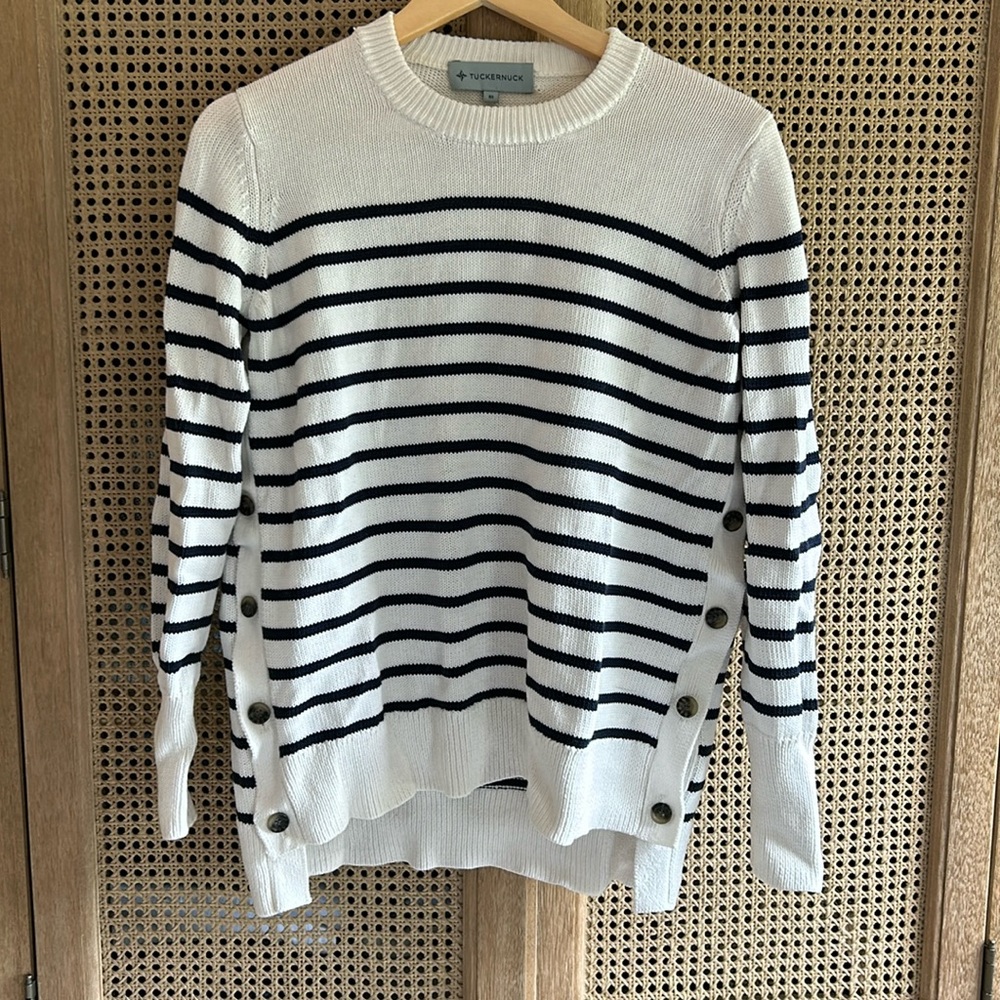 Tuckernuck Bar Harbor Striped Button-Side Sweater XS white/navy